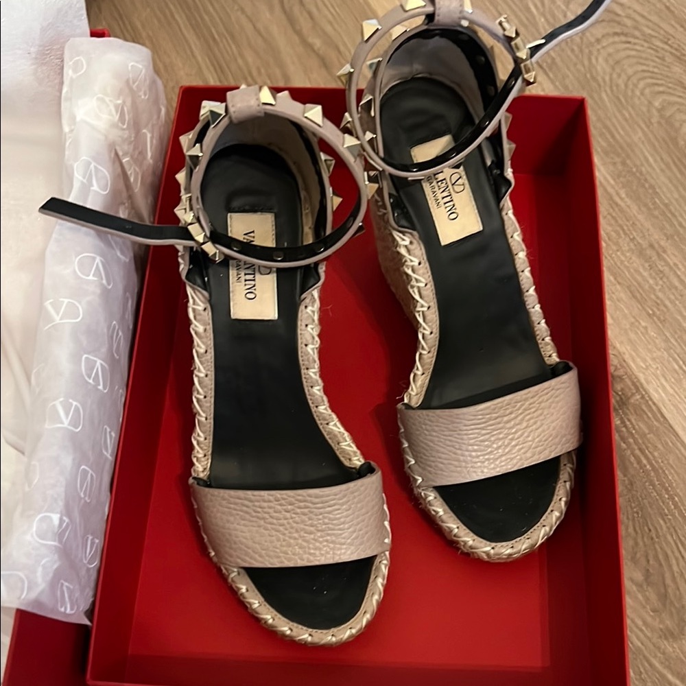 Valentino Women's Black and Cream Studded Sandals